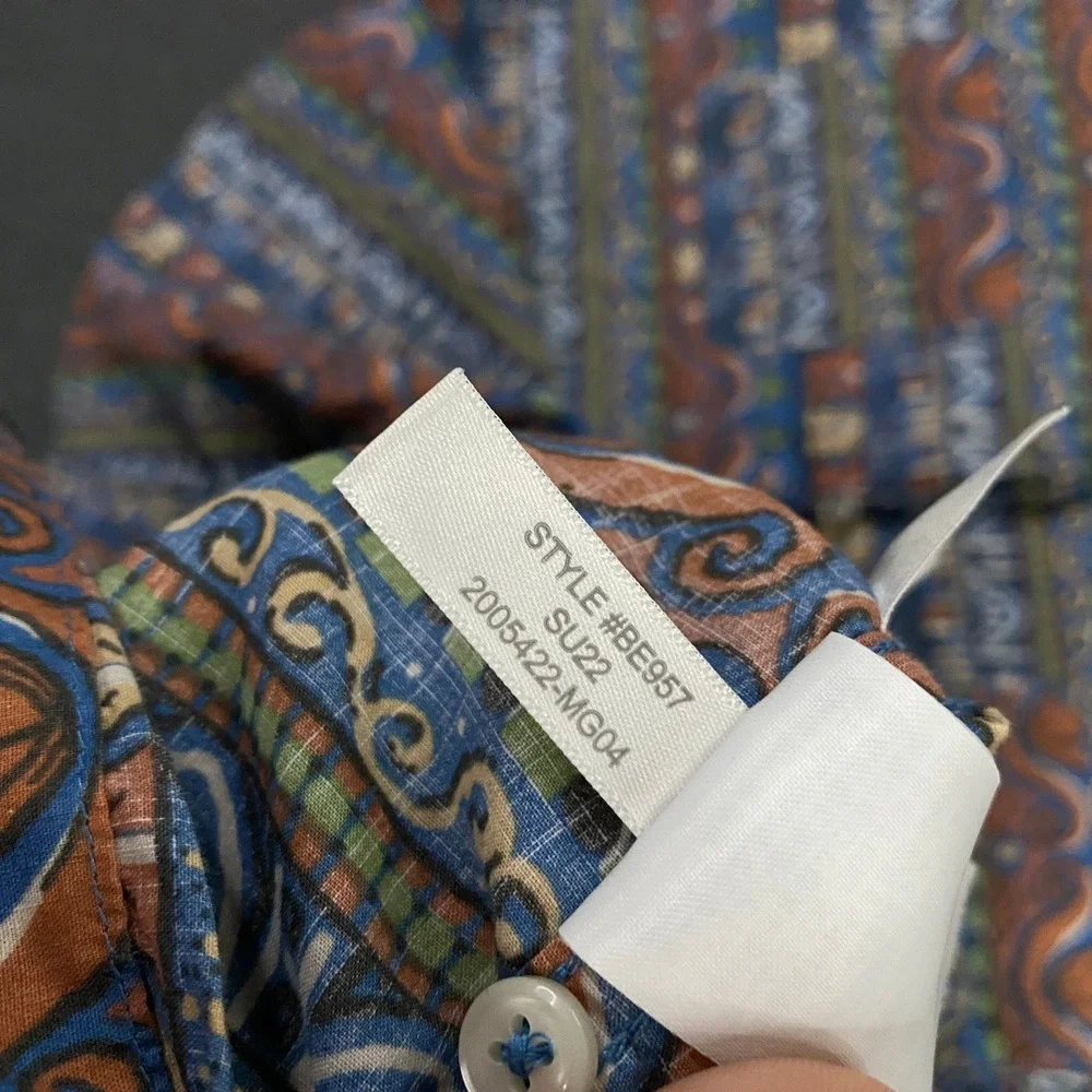 J. Crew Shirt Mens Large Blue Hawaiian Tribal Batik Print Camp Loop Collar